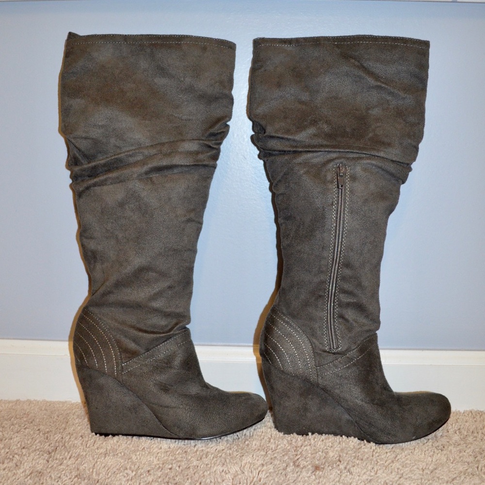 Gray Wedge Boots